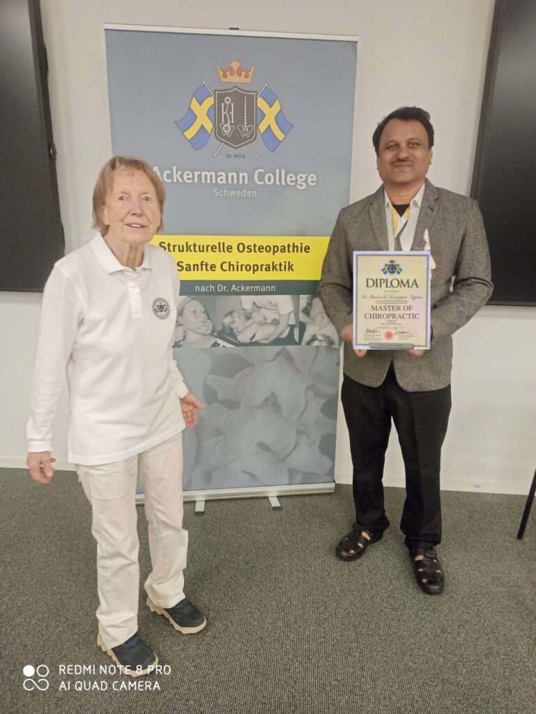 chiropractic certificate dr rudresh helen awarding ackermann college sweden 1