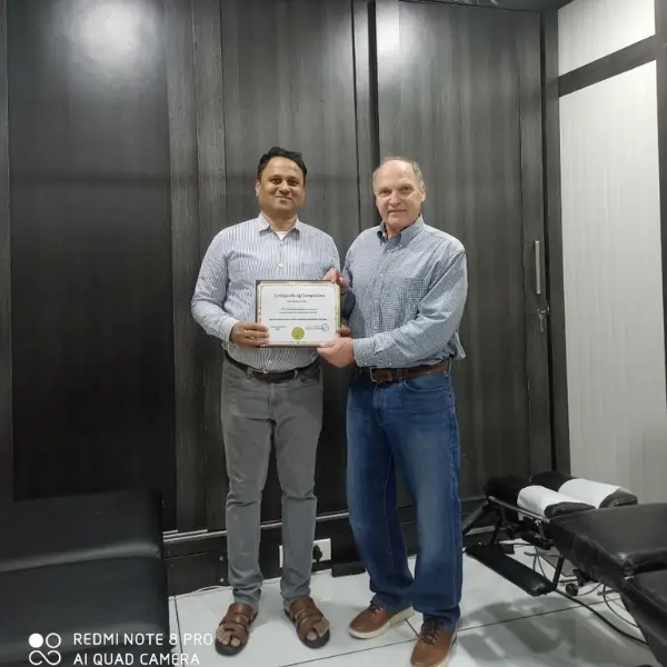 Dr. Rudresh, US-Certified Chiropractor and Spine Specialist (CDC), proudly practicing evidence-based treatment at AcuSTAR Wellness in Bangalore.