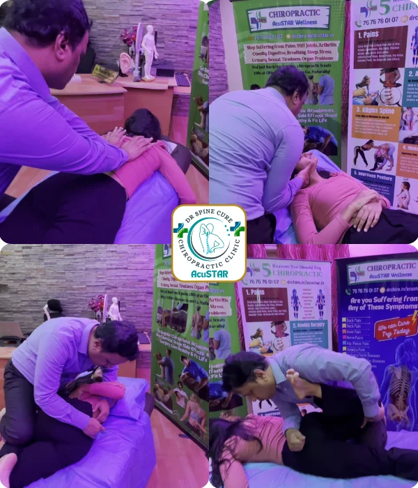 Dr. Rudresh performing a specialized chiropractic adjustment for neck pain and back pain relief in Bangalore